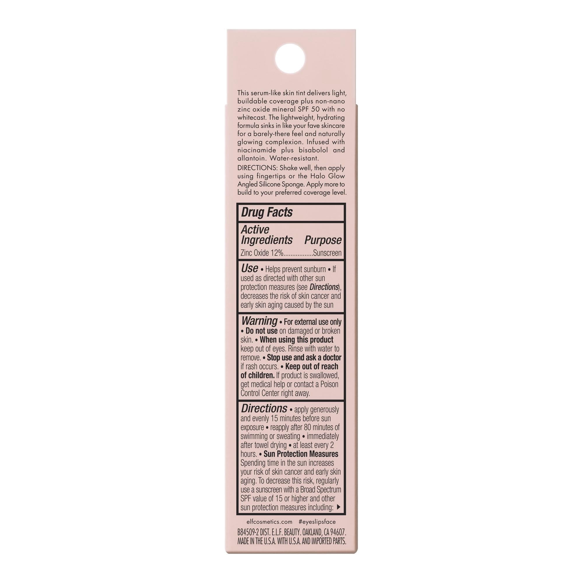 e.l.f. Halo Glow Skin Tint Mineral SPF 50, Tinted Moisturizer, 6 Light Cool, 1 fl oz