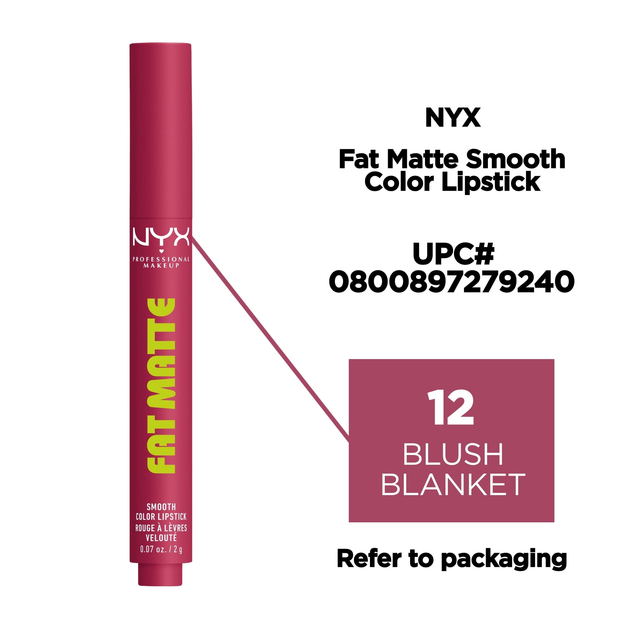 NYX Professional Makeup Fat Matte Lipstick, Smooth Color Long Lasting Lipstick, Blush Blanket, 0.07 oz