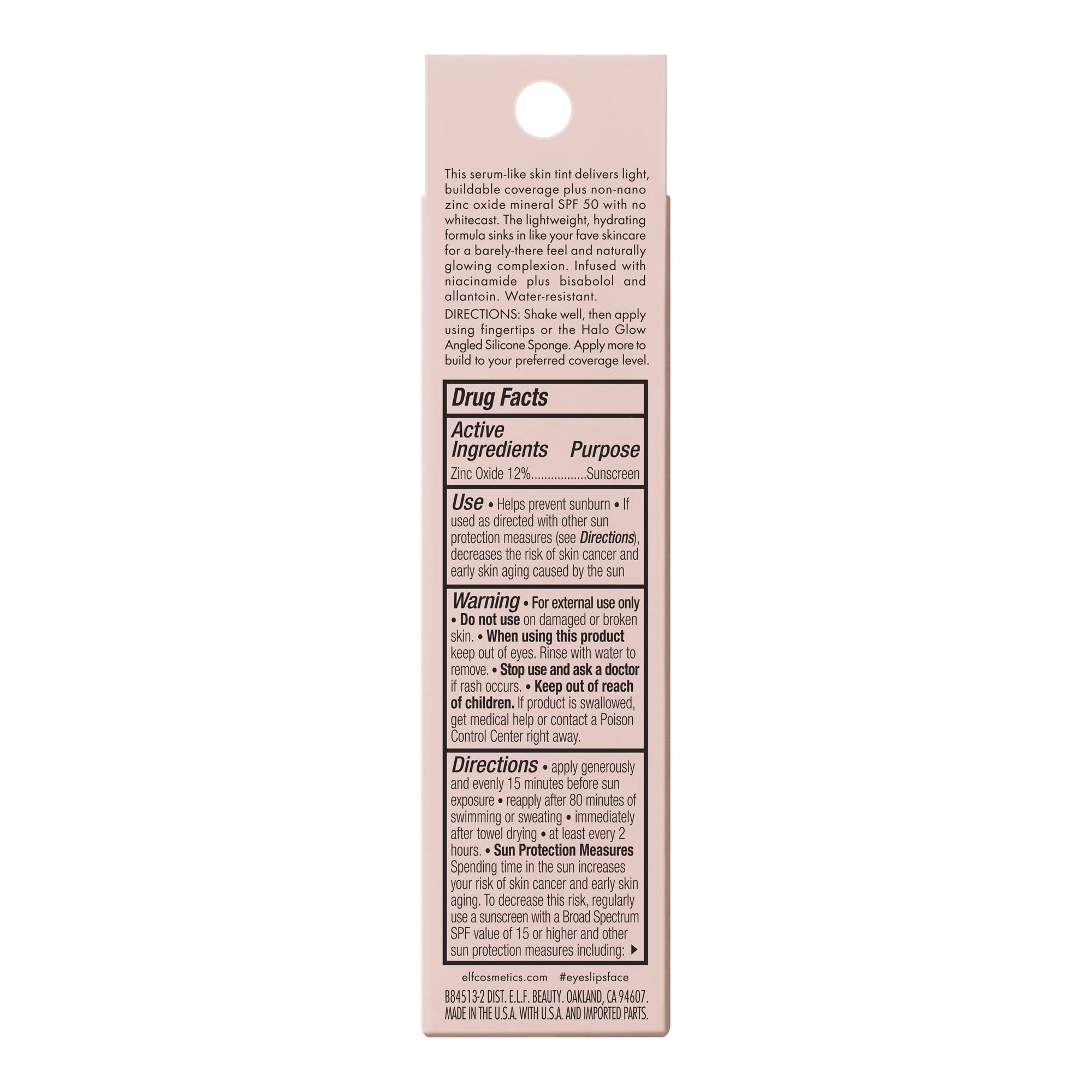 e.l.f. Halo Glow Skin Tint Mineral SPF 50, Tinted Moisturizer, 10 Tan Neutral, 1 fl oz