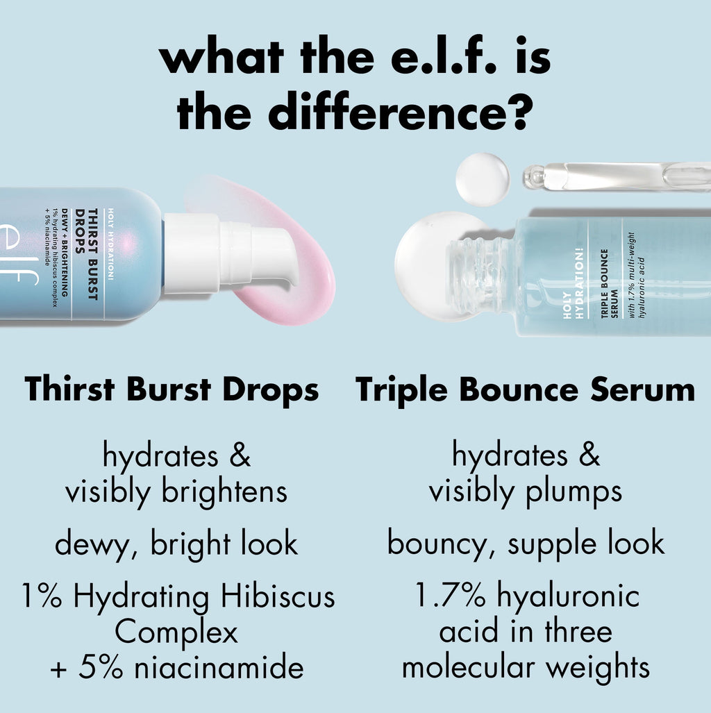 e.l.f. SKIN Holy Hydration! Thirst Burst Drops, Brightening & Hydrating Gel Serum, 1% Hydrating Hibiscus Complex + 5% Niacinamide, 1 fl oz