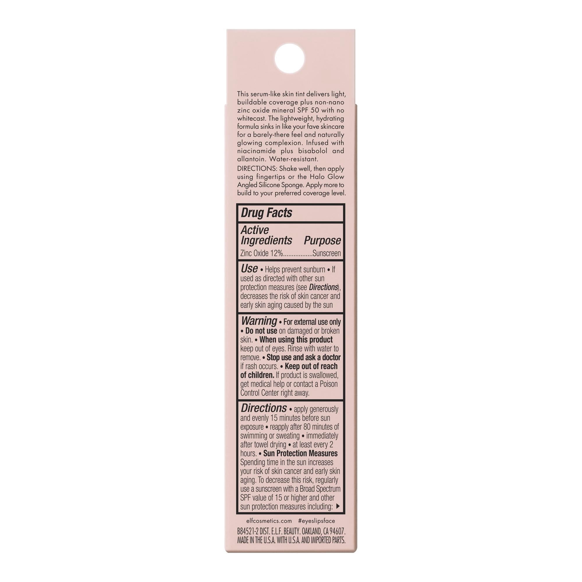e.l.f. Halo Glow Skin Tint Mineral SPF 50, Tinted Moisturizer, 18 Rich Neutral, 1 fl oz