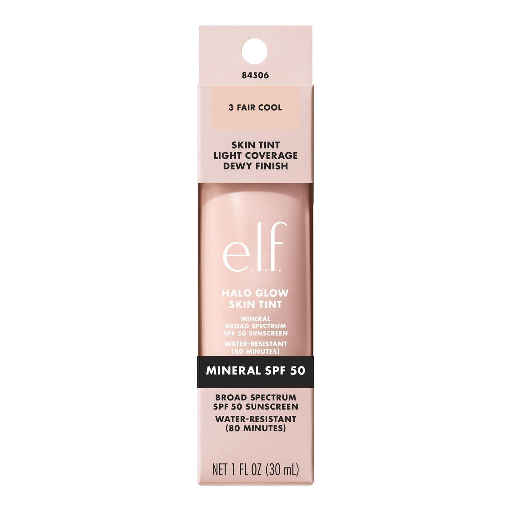 e.l.f. Halo Glow Skin Tint Mineral SPF 50, Tinted Moisturizer, 3 Fair Cool, 1 fl oz