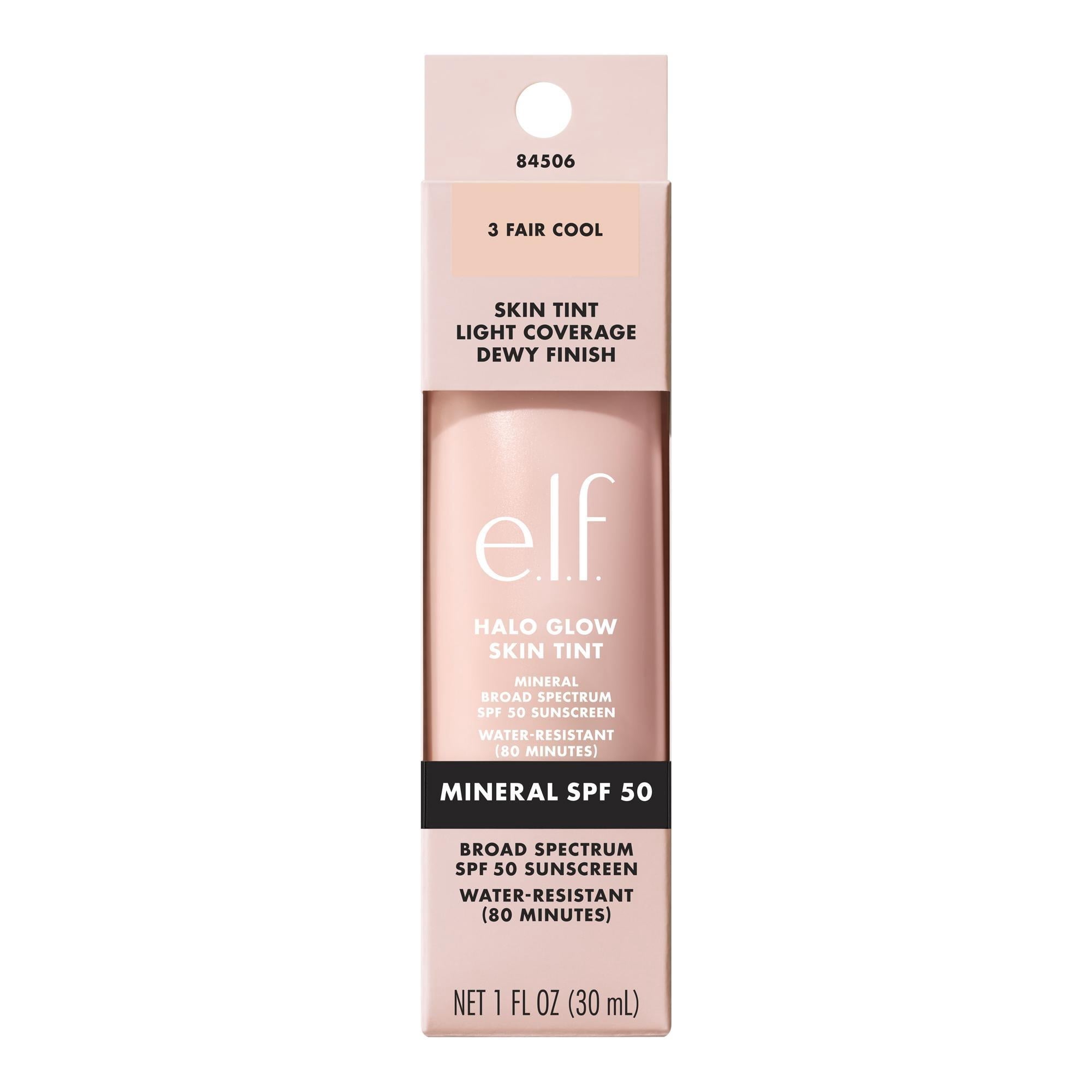 e.l.f. Halo Glow Skin Tint Mineral SPF 50, Tinted Moisturizer, 3 Fair Cool, 1 fl oz