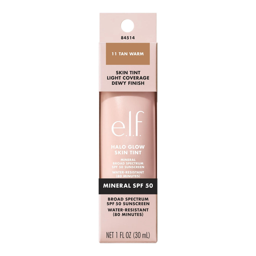 e.l.f. Halo Glow Skin Tint Mineral SPF 50, Tinted Moisturizer, 11 Tan Warm, 1 fl oz