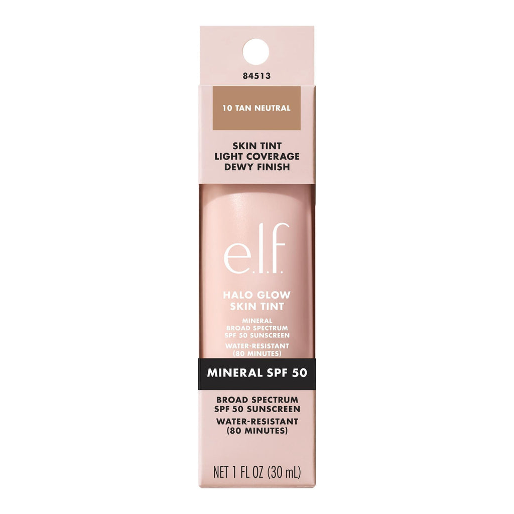 e.l.f. Halo Glow Skin Tint Mineral SPF 50, Tinted Moisturizer, 10 Tan Neutral, 1 fl oz