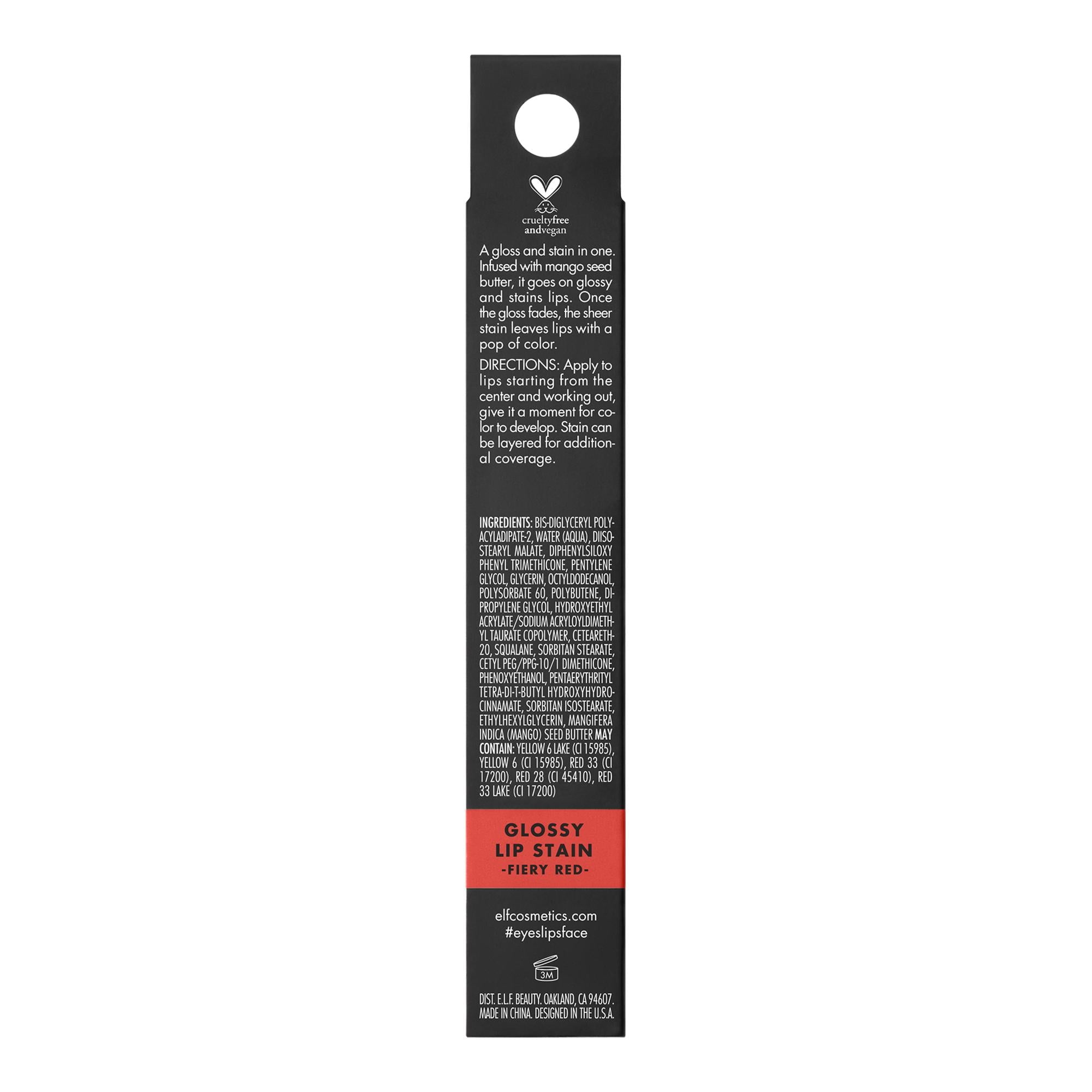 e.l.f. Glossy Lip Stain, Fiery Red, 0.1 fl oz