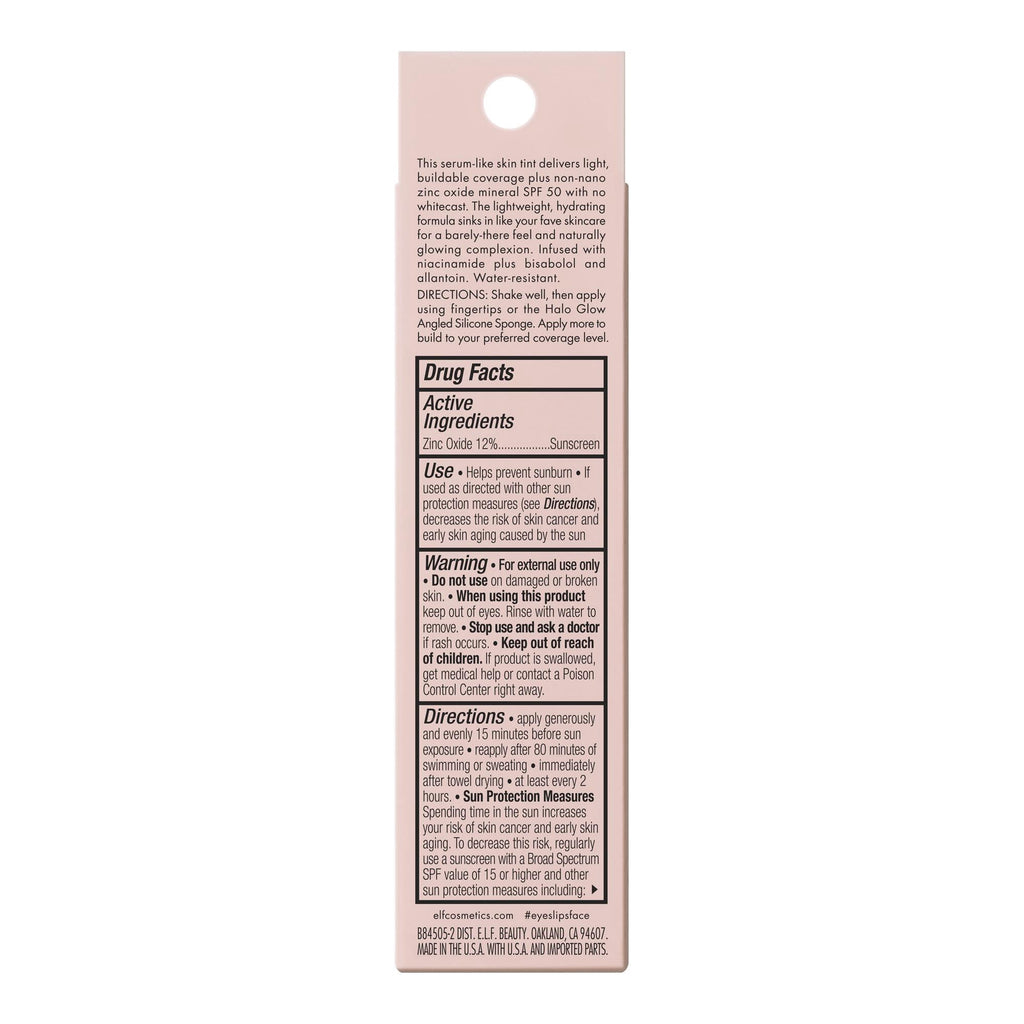 e.l.f. Halo Glow Skin Tint Mineral SPF 50, Tinted Moisturizer, 2 Fair Warm, 1 fl oz