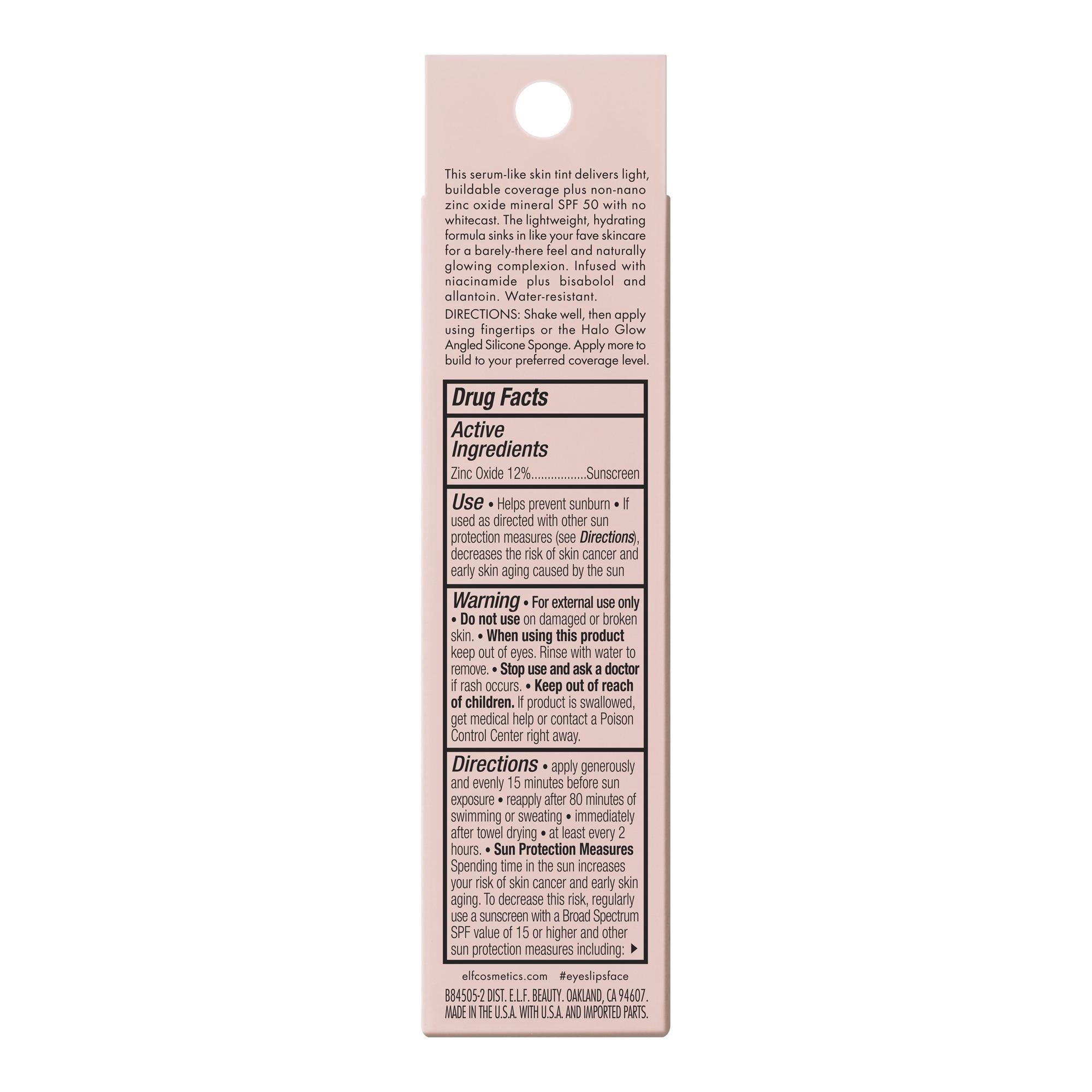 e.l.f. Halo Glow Skin Tint Mineral SPF 50, Tinted Moisturizer, 2 Fair Warm, 1 fl oz
