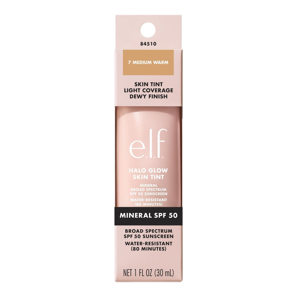 e.l.f. Halo Glow Skin Tint Mineral SPF 50, Tinted Moisturizer, 7 Medium Warm, 1 fl oz