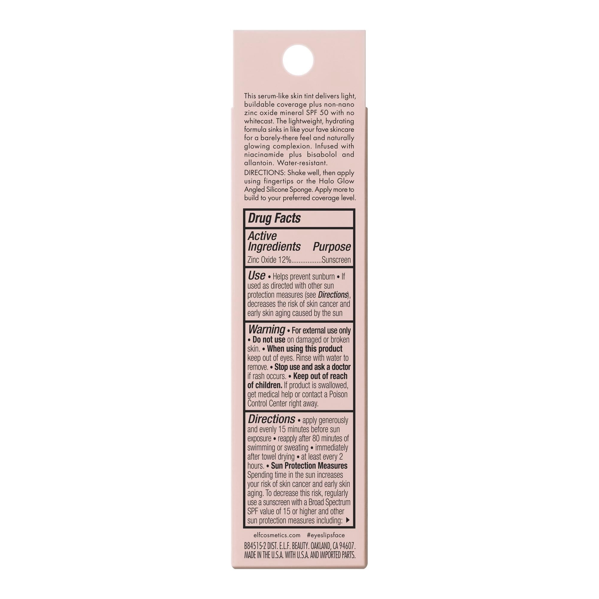 e.l.f. Halo Glow Skin Tint Mineral SPF 50, Tinted Moisturizer, 12 Tan Cool, 1 fl oz