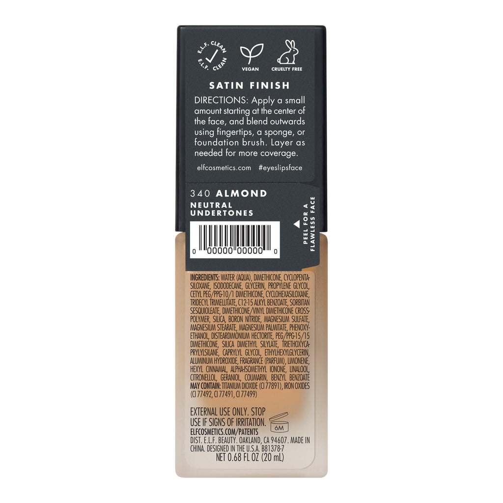 e.l.f. Flawless Satin Foundation, Almond, 0.68 fl oz