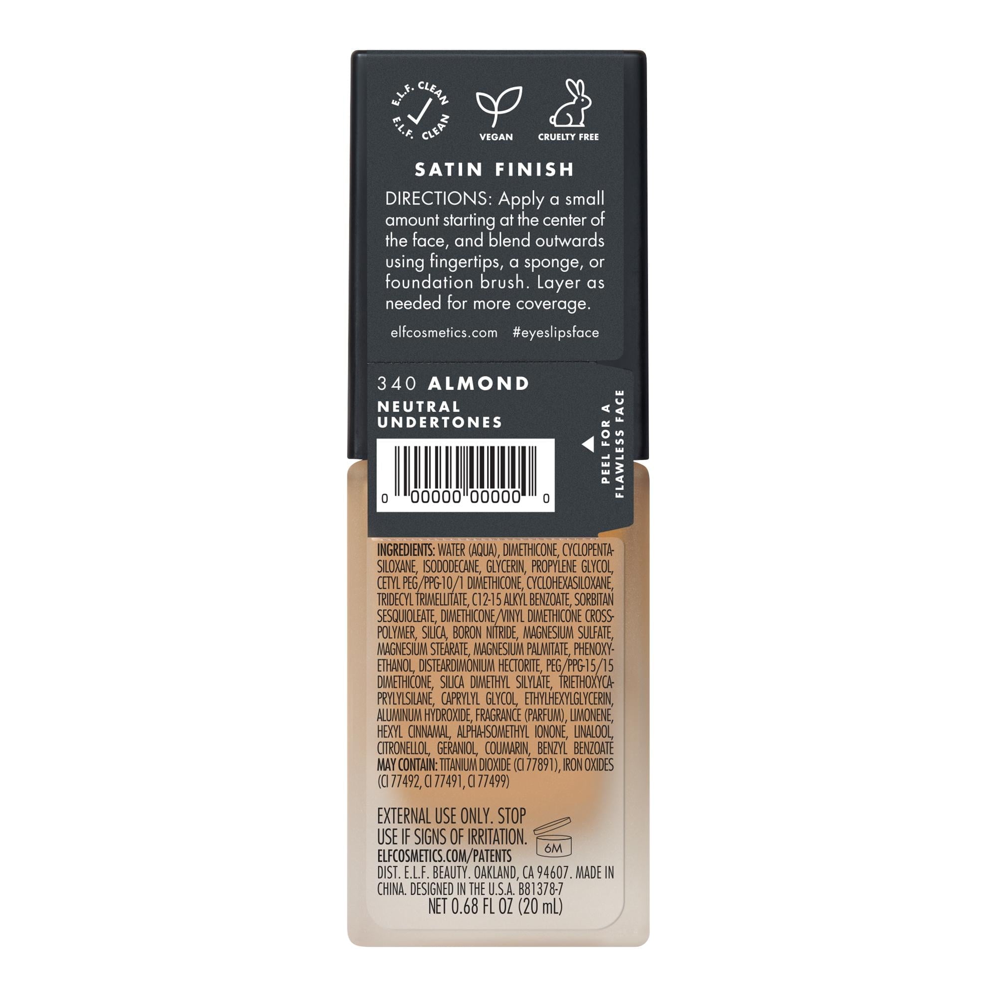 e.l.f. Flawless Satin Foundation, Almond, 0.68 fl oz