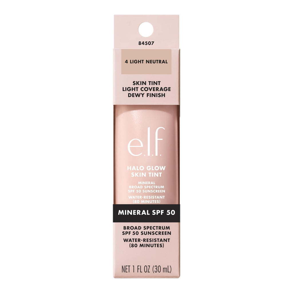 e.l.f. Halo Glow Skin Tint Mineral SPF 50, Tinted Moisturizer, 4 Light Neutral, 1 fl oz