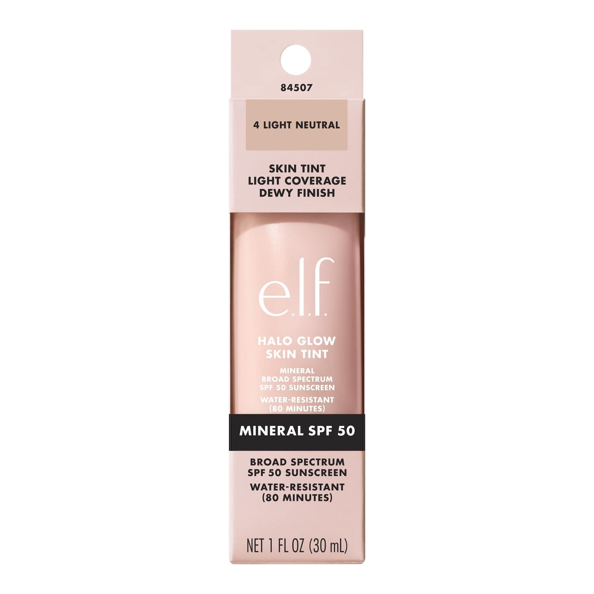 e.l.f. Halo Glow Skin Tint Mineral SPF 50, Tinted Moisturizer, 4 Light Neutral, 1 fl oz