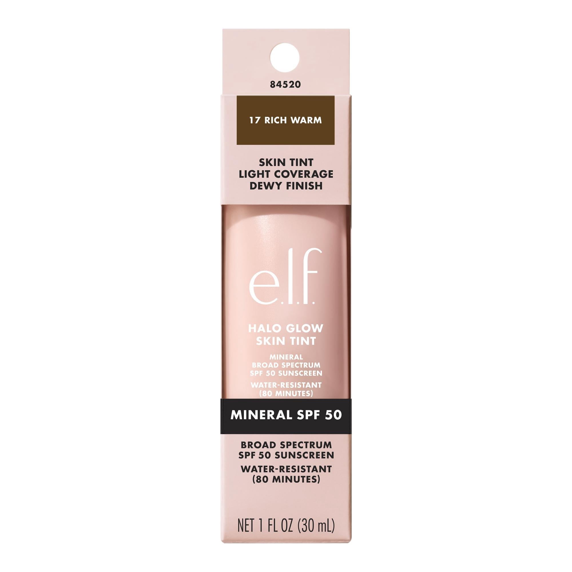 e.l.f. Halo Glow Skin Tint Mineral SPF 50, Tinted Moisturizer, 17 Rich Warm, 1 fl oz