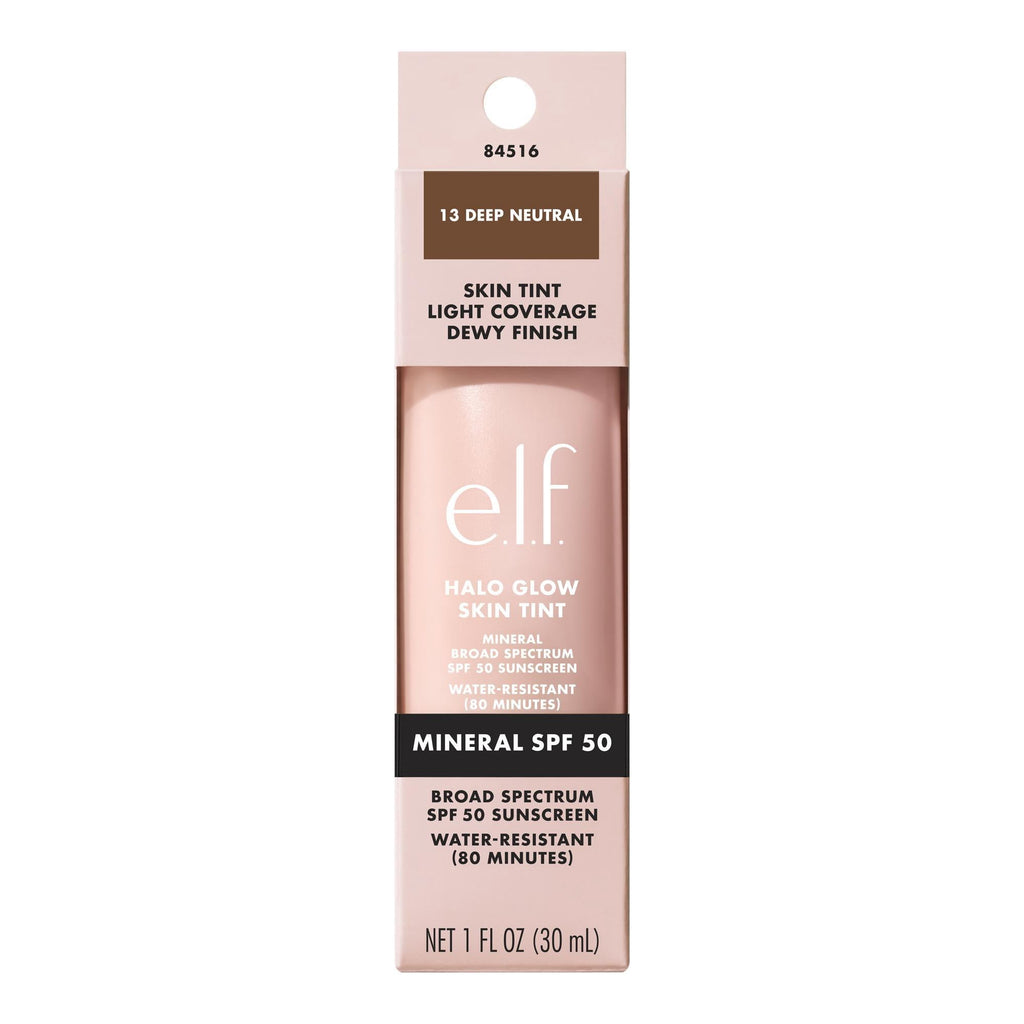 e.l.f. Halo Glow Skin Tint Mineral SPF 50, Tinted Moisturizer, 13 Deep Neutral, 1 fl oz
