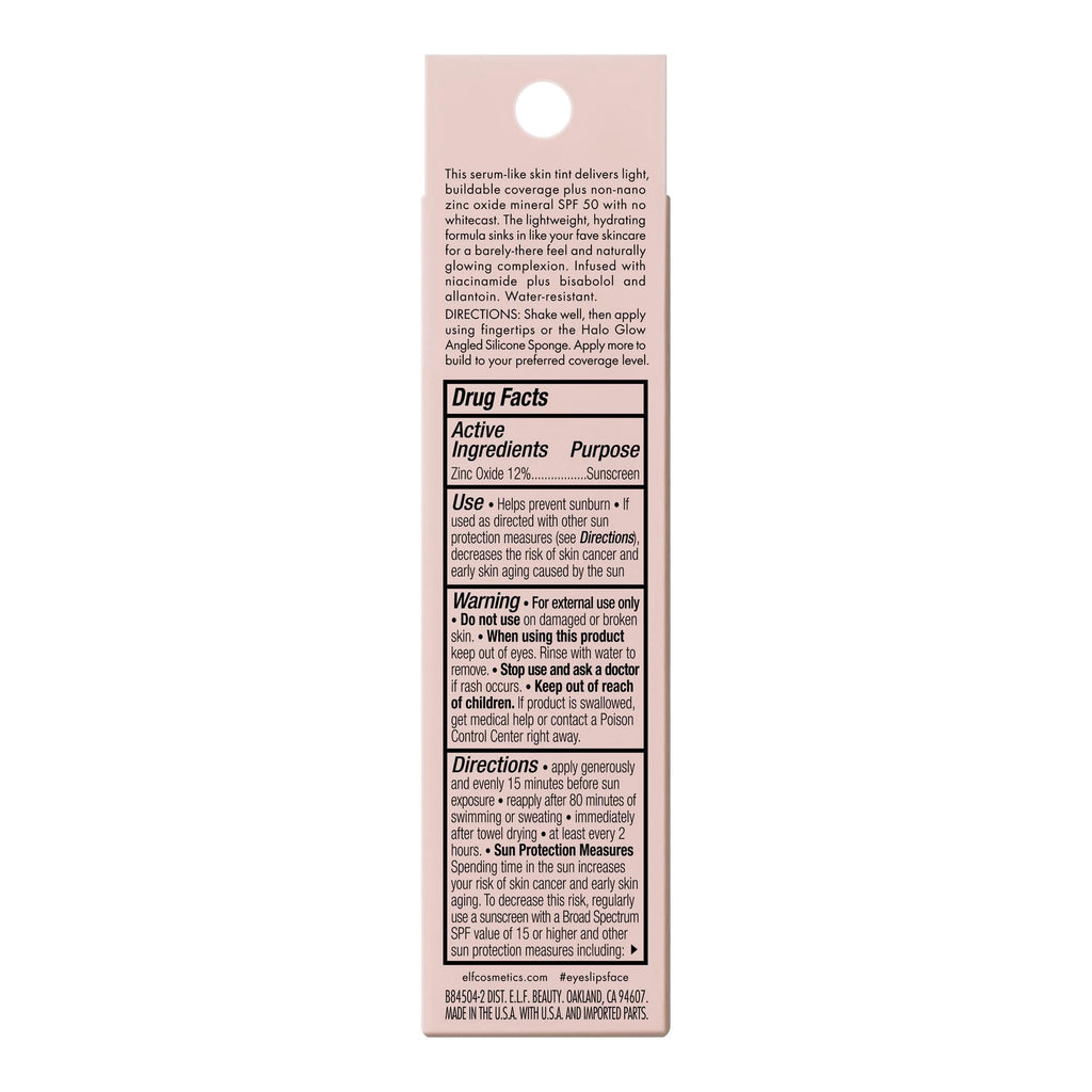 e.l.f. Halo Glow Skin Tint Mineral SPF 50, Tinted Moisturizer, 1 Fair Neutral, 1 fl oz