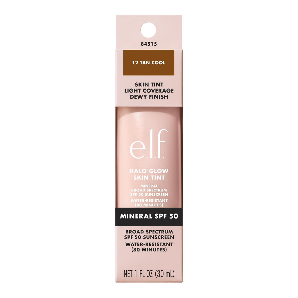 e.l.f. Halo Glow Skin Tint Mineral SPF 50, Tinted Moisturizer, 12 Tan Cool, 1 fl oz