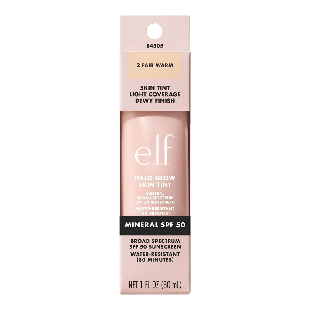 e.l.f. Halo Glow Skin Tint Mineral SPF 50, Tinted Moisturizer, 2 Fair Warm, 1 fl oz