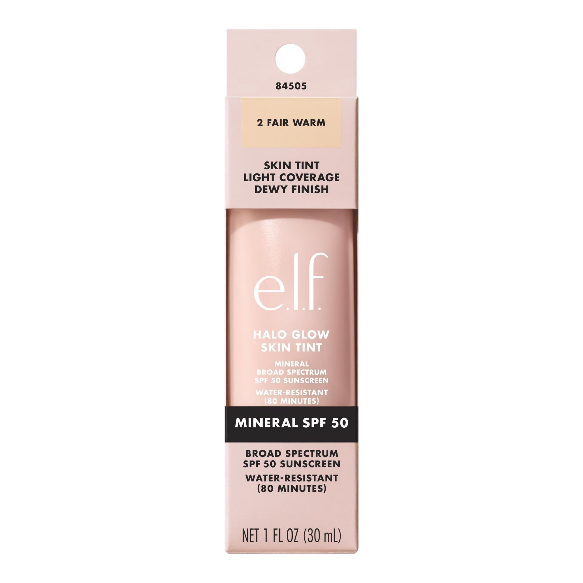 e.l.f. Halo Glow Skin Tint Mineral SPF 50, Tinted Moisturizer, 2 Fair Warm, 1 fl oz