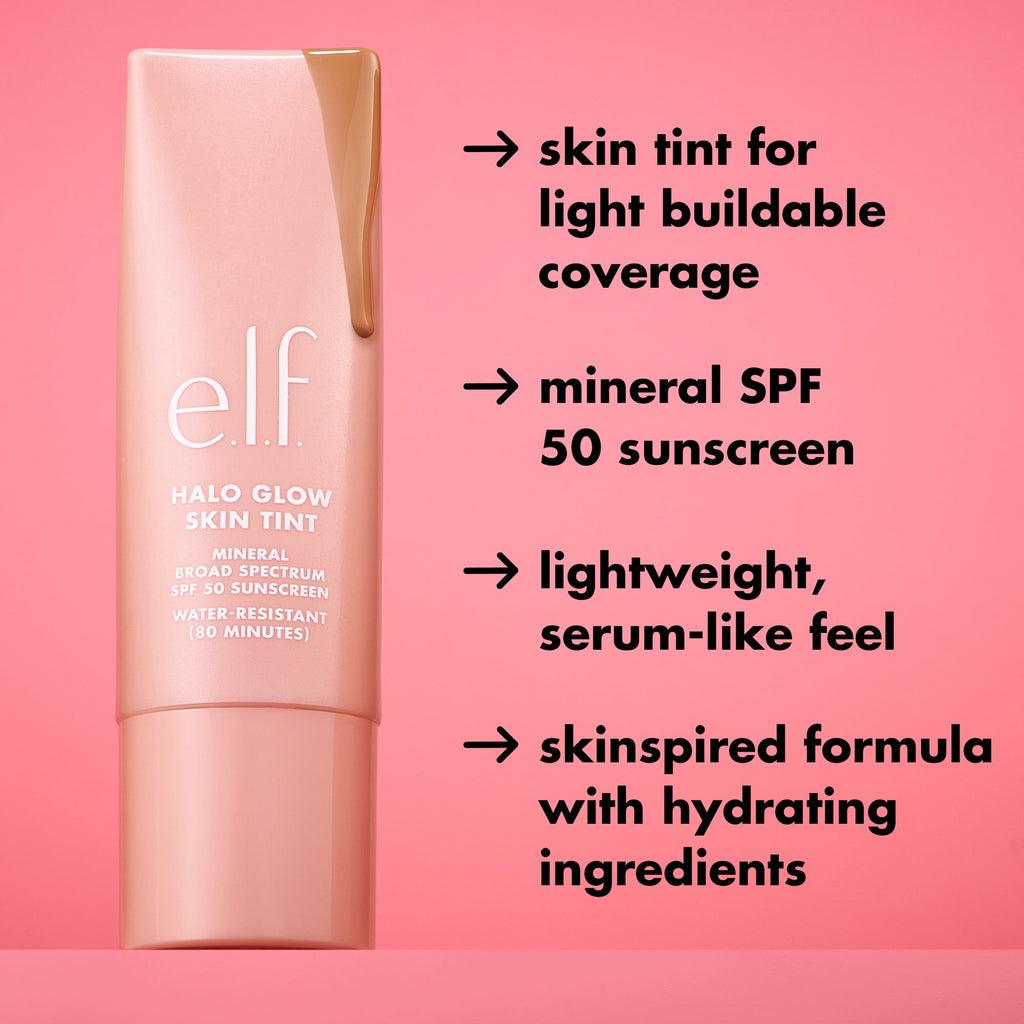 e.l.f. Halo Glow Skin Tint Mineral SPF 50, Tinted Moisturizer, 12 Tan Cool, 1 fl oz