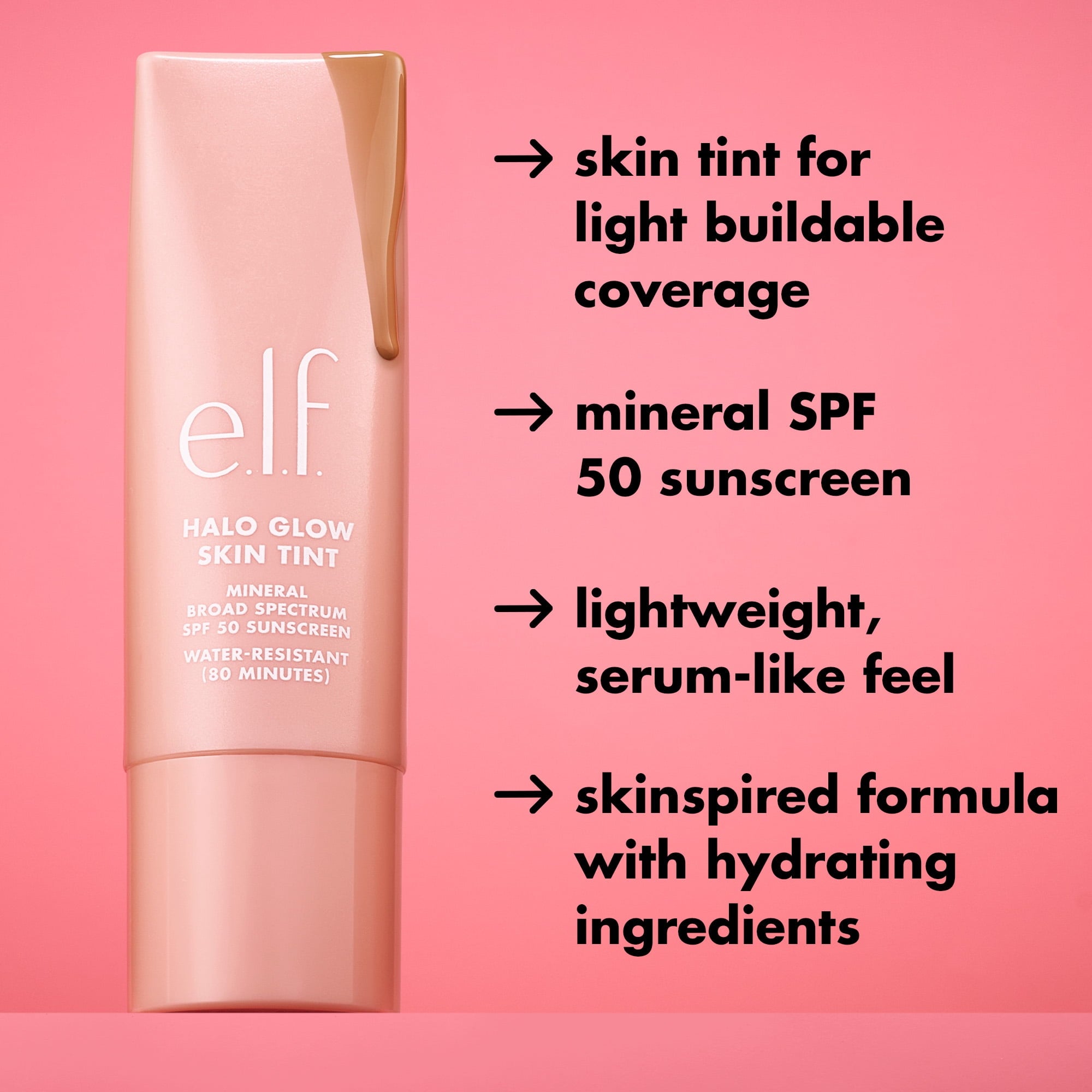 e.l.f. Halo Glow Skin Tint Mineral SPF 50, Tinted Moisturizer, 12 Tan Cool, 1 fl oz