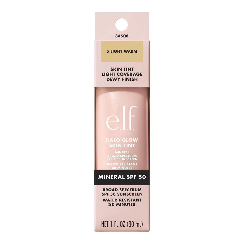 e.l.f. Halo Glow Skin Tint Mineral SPF 50, Tinted Moisturizer, 5 Light Warm, 1 fl oz