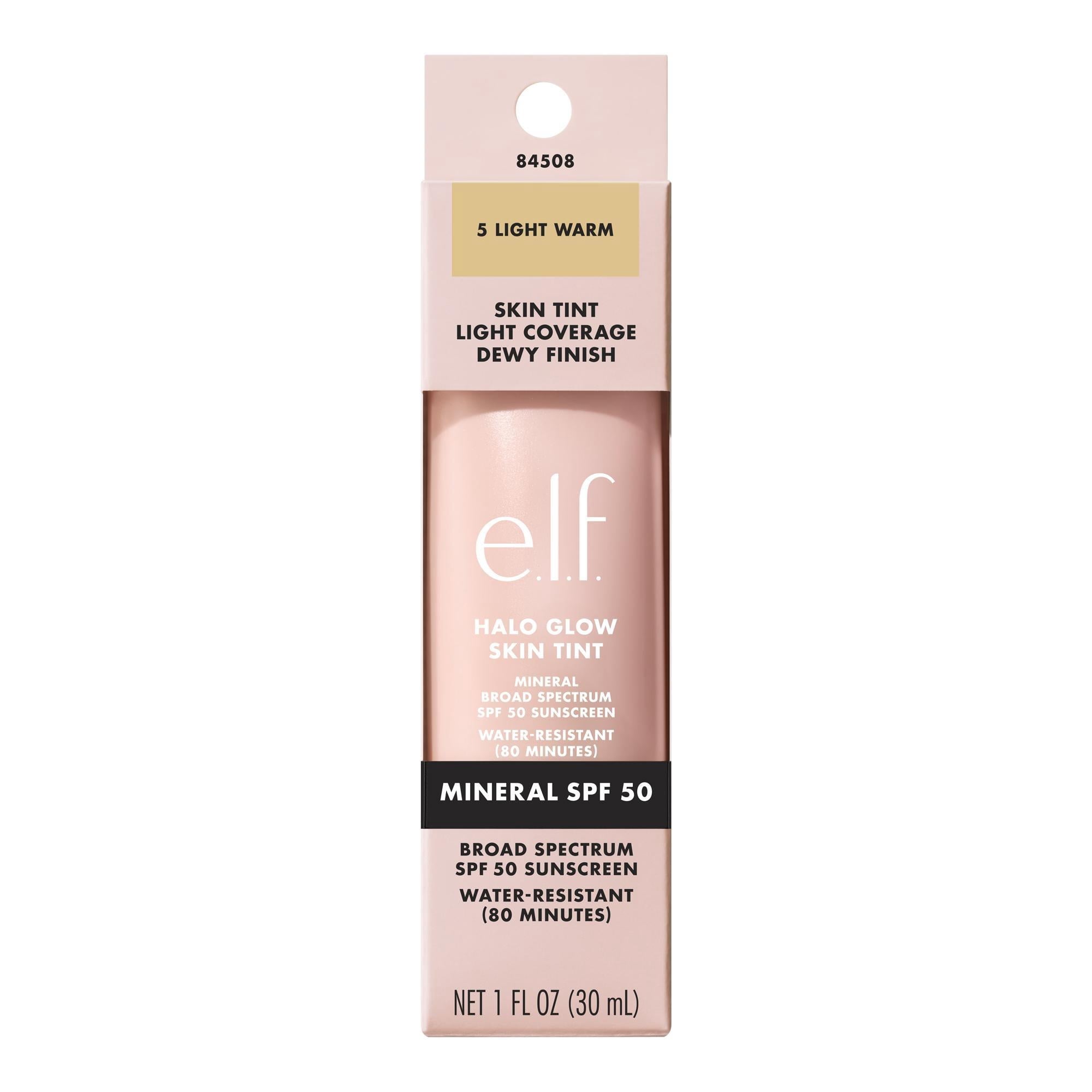 e.l.f. Halo Glow Skin Tint Mineral SPF 50, Tinted Moisturizer, 5 Light Warm, 1 fl oz