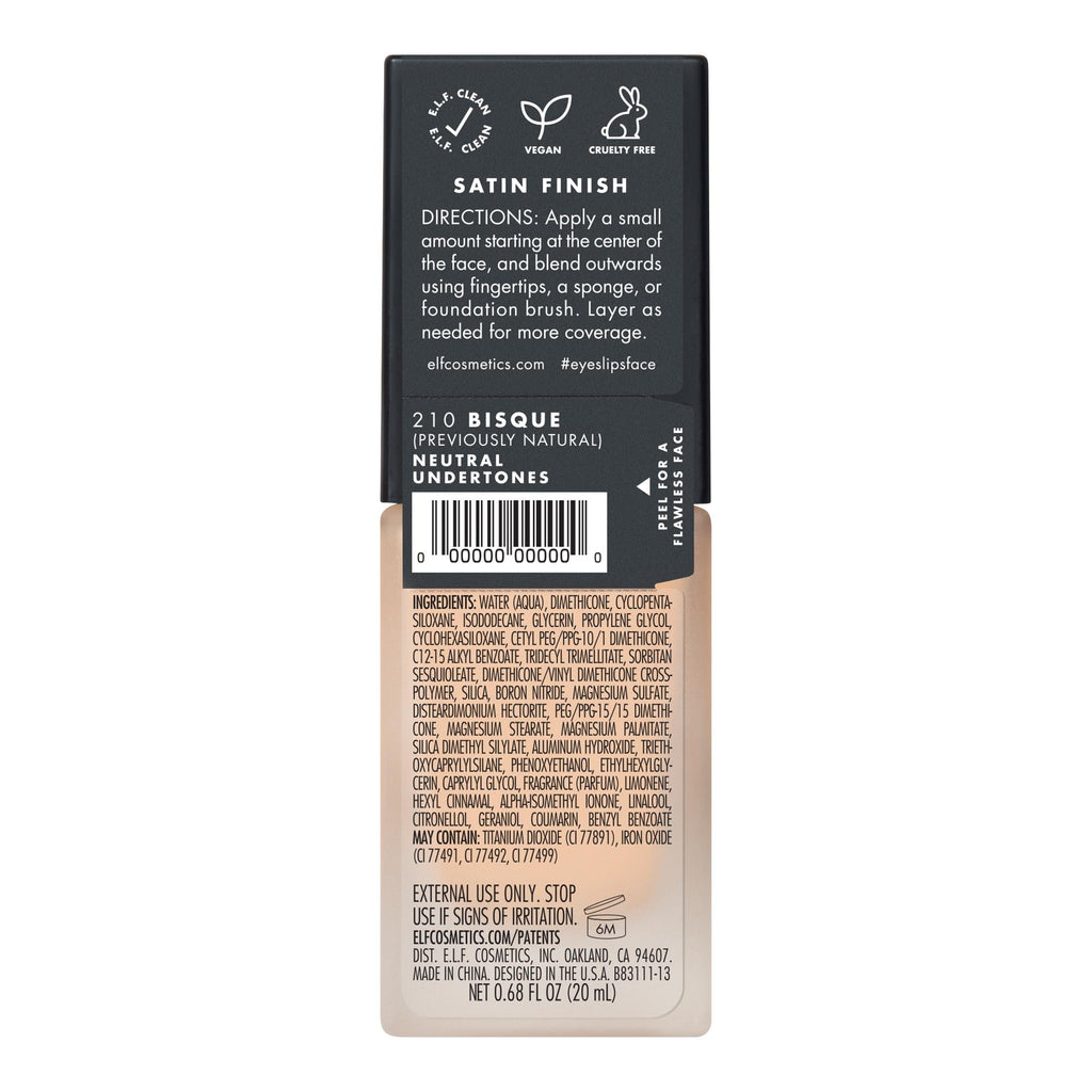 e.l.f. Flawless Satin Foundation, Bisque, 0.68 fl oz