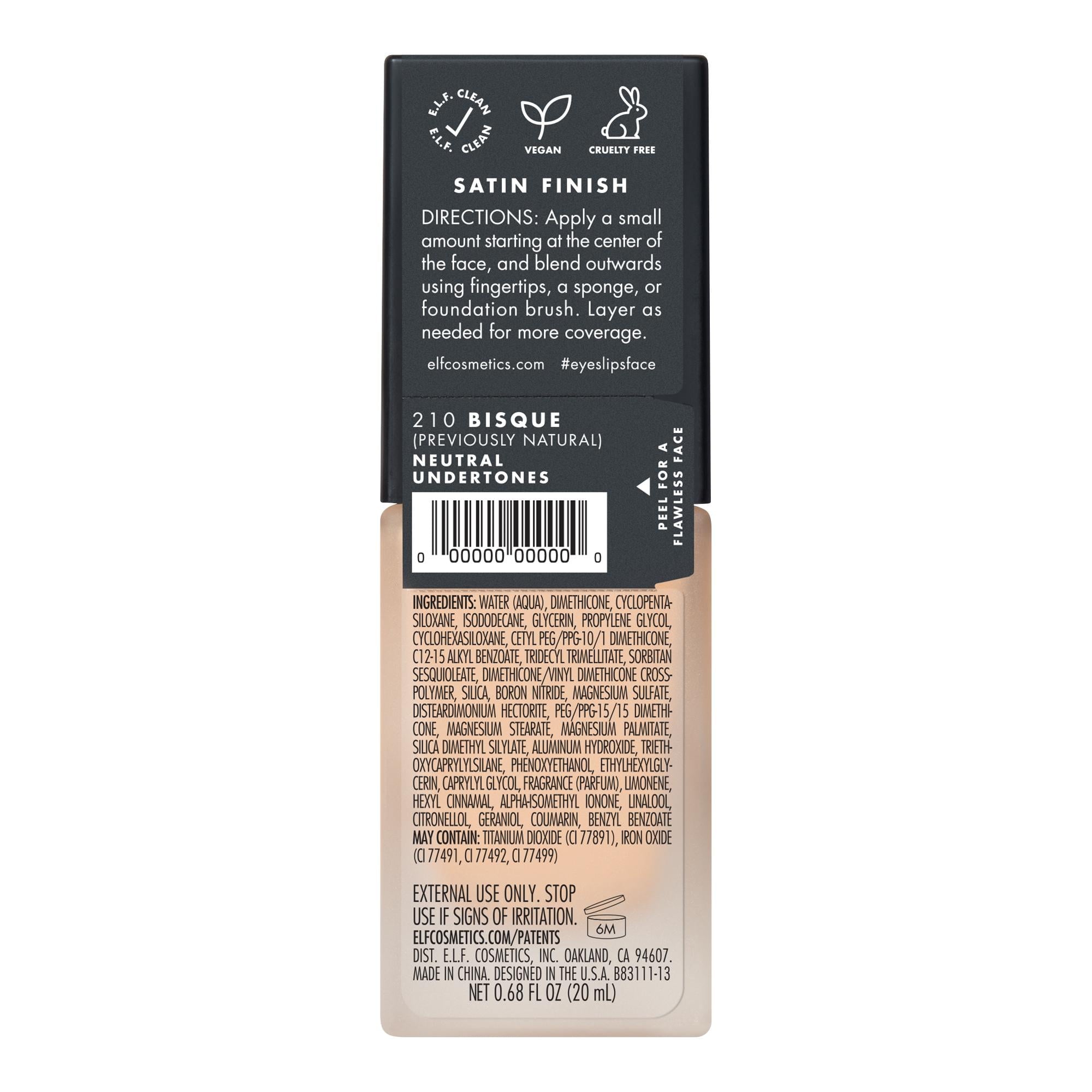 e.l.f. Flawless Satin Foundation, Bisque, 0.68 fl oz