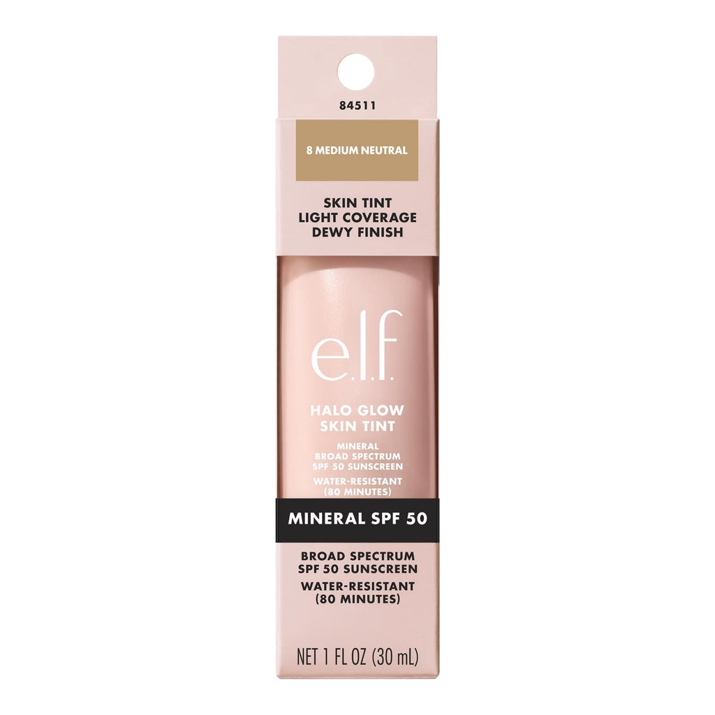 e.l.f. Halo Glow Skin Tint Mineral SPF 50, Tinted Moisturizer, 8 Medium Neutral, 1 fl oz
